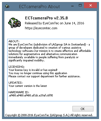 The About window for non-activated versions of the program