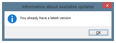 Informational window, which is shown when there are no updates