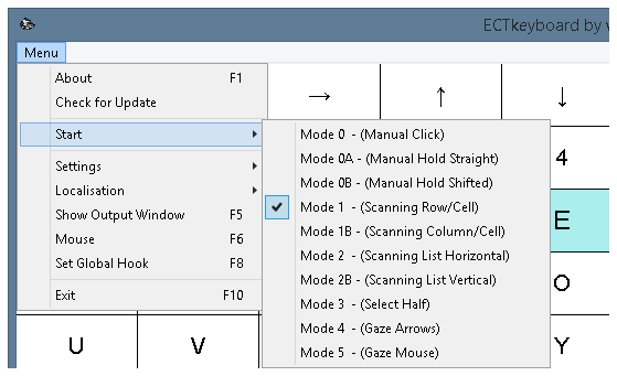 'Start' submenu