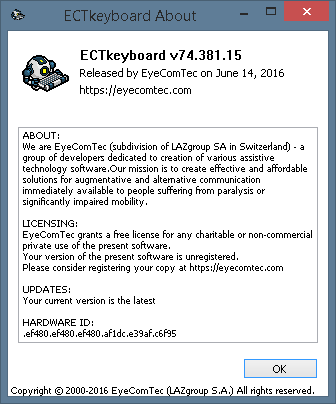 The About window for non-activated versions of the program