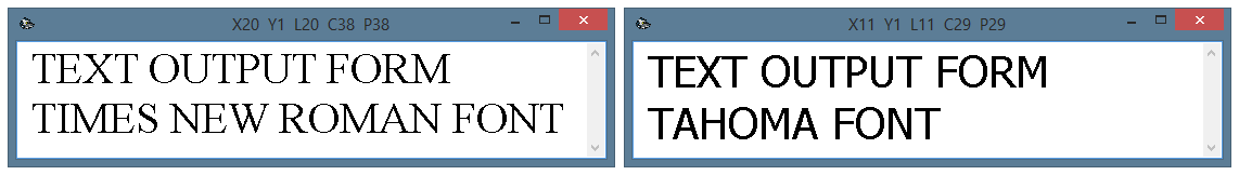 Various fonts in the text output window of ECTkeyboard