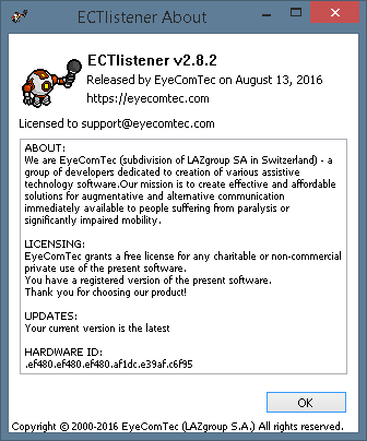 The About window for activated versions of the program
