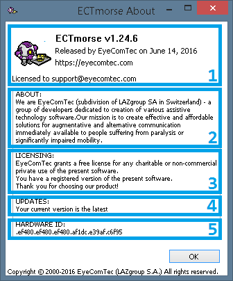 An updated About window of the ECTmorse program