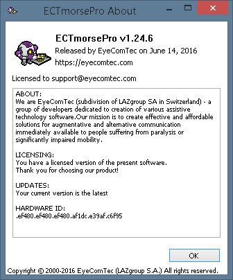 The About window for activated versions of the program