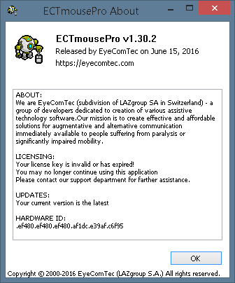 The About window for non-activated versions of the program