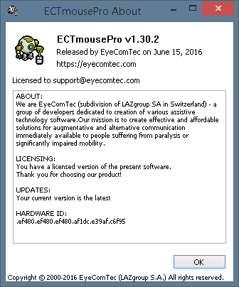 The About window for activated versions of the program