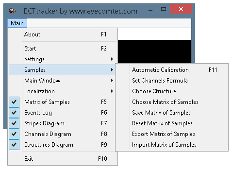 'Samples' submenu