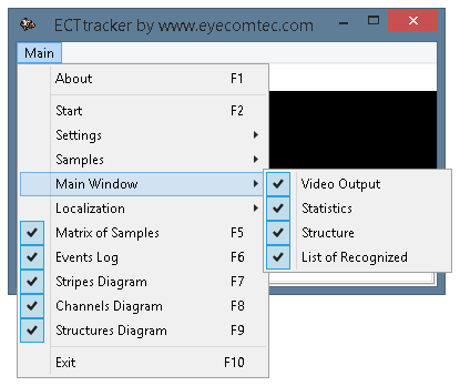 The 'Main Window' submenu