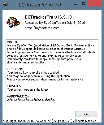 The About window for non-activated versions of the program