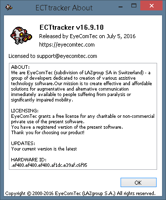 The About window for activated versions of the program