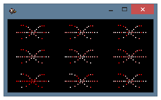 The SCO9 window for various recognition structures: The first row – structures for RGB scheme, the second – structures for delta RGB, the third – structure for HSL scheme